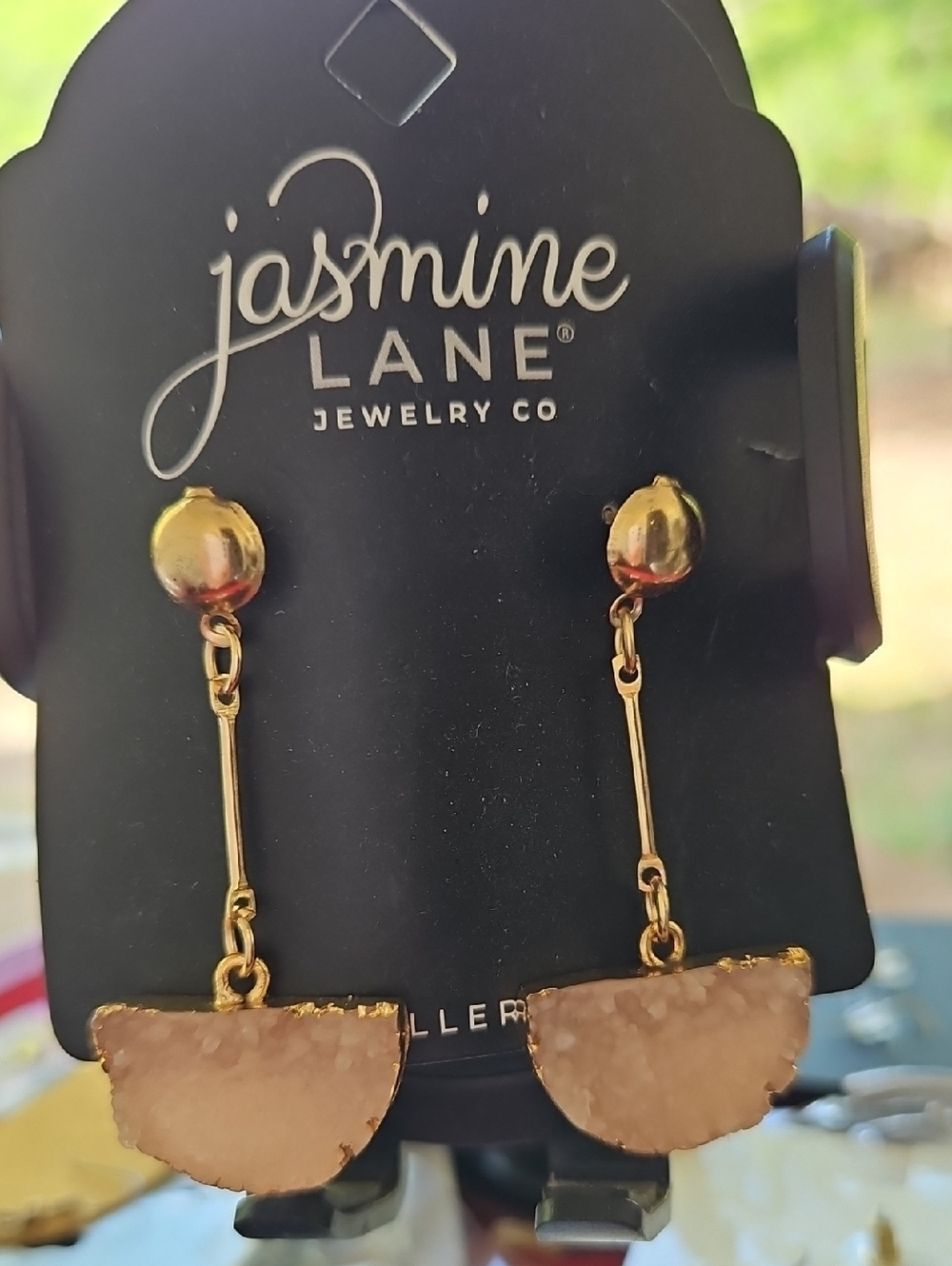 JASMINE LANE Gold-Tone Drop Pierced Earrings with Neutral Pink Druzy Stone